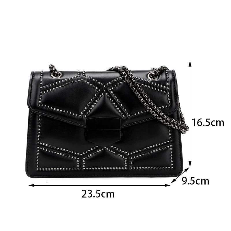 Yogodlns Sac Bandoulière Cuir PU Rivet Vintage - Rabat Élégant Femme - FoytiShop