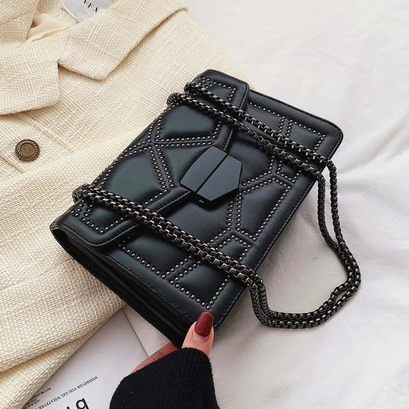 Yogodlns Sac Bandoulière Cuir PU Rivet Vintage - Rabat Élégant Femme - FoytiShop
