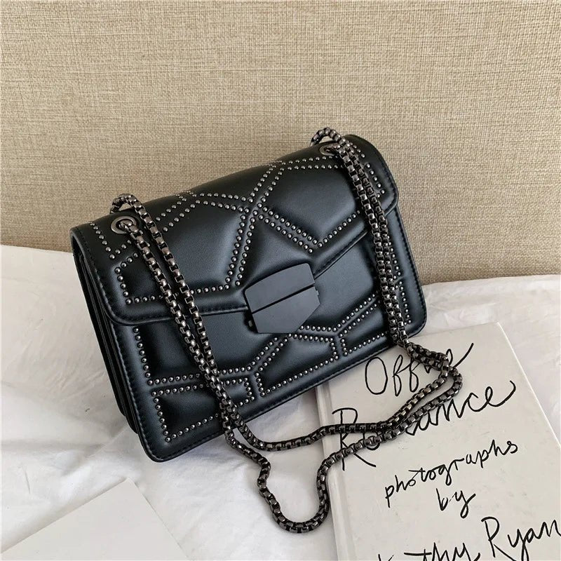 Yogodlns Sac Bandoulière Cuir PU Rivet Vintage - Rabat Élégant Femme - FoytiShop