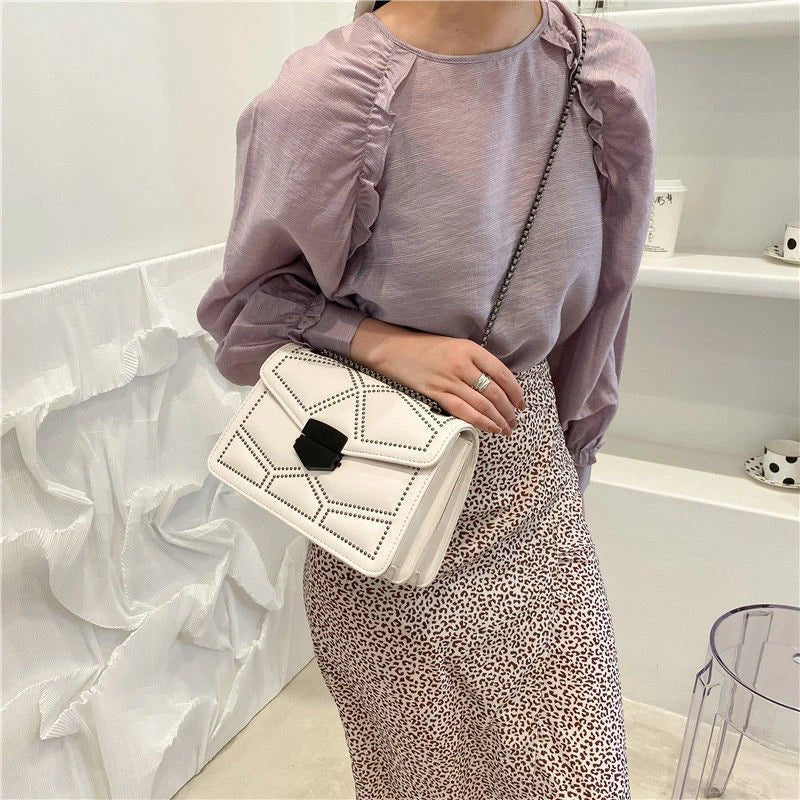 Yogodlns Sac Bandoulière Cuir PU Rivet Vintage - Rabat Élégant Femme - FoytiShop