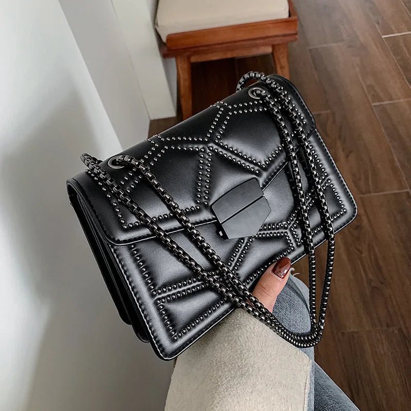 Yogodlns Sac Bandoulière Cuir PU Rivet Vintage - Rabat Élégant Femme - FoytiShop