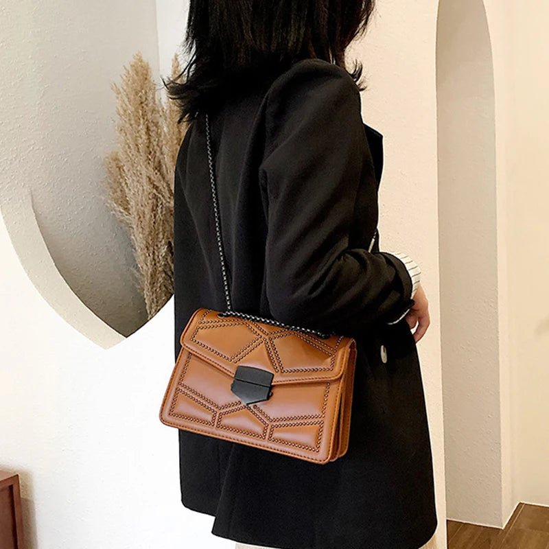 Yogodlns Sac Bandoulière Cuir PU Rivet Vintage - Rabat Élégant Femme - FoytiShop