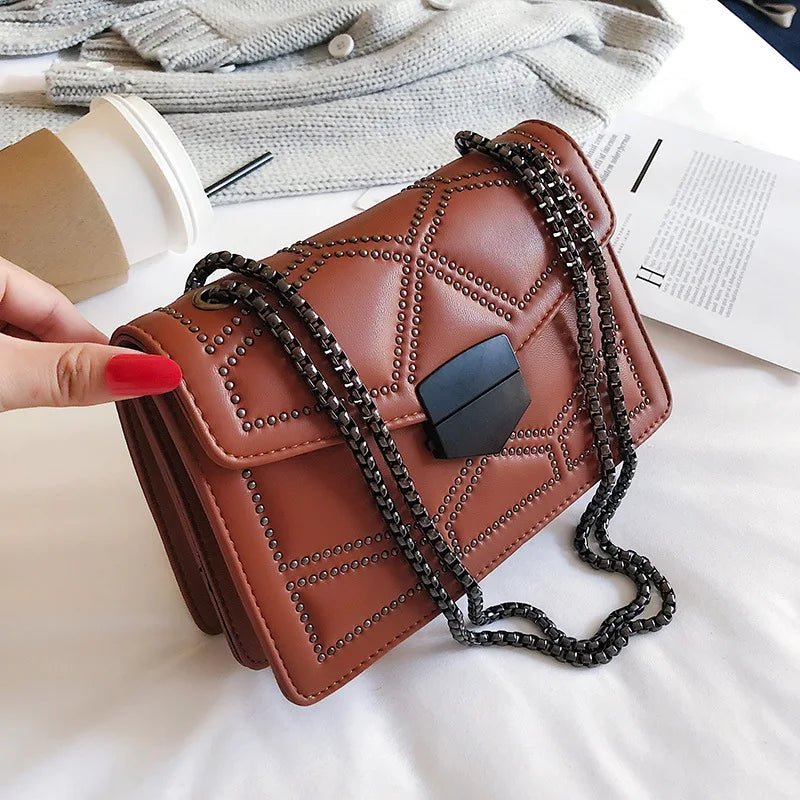 Yogodlns Sac Bandoulière Cuir PU Rivet Vintage - Rabat Élégant Femme - FoytiShop