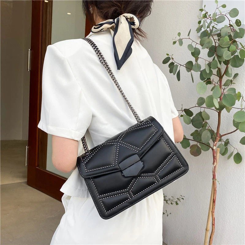 Yogodlns Sac Bandoulière Cuir PU Rivet Vintage - Rabat Élégant Femme - FoytiShop